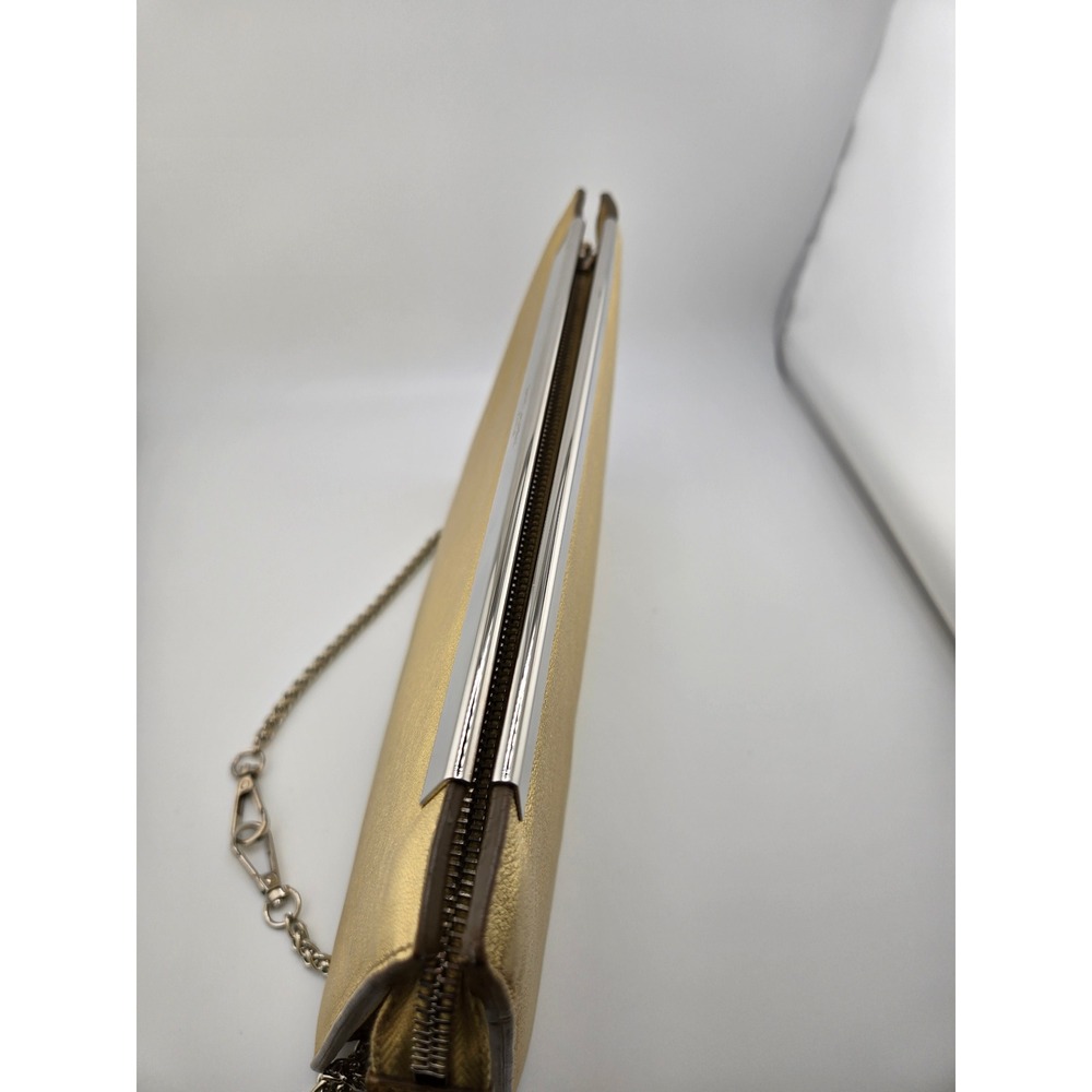 Saint Laurent Luteia Gold Metallic Leather Clutch Bag with Chain COA - Picture 10 of 11